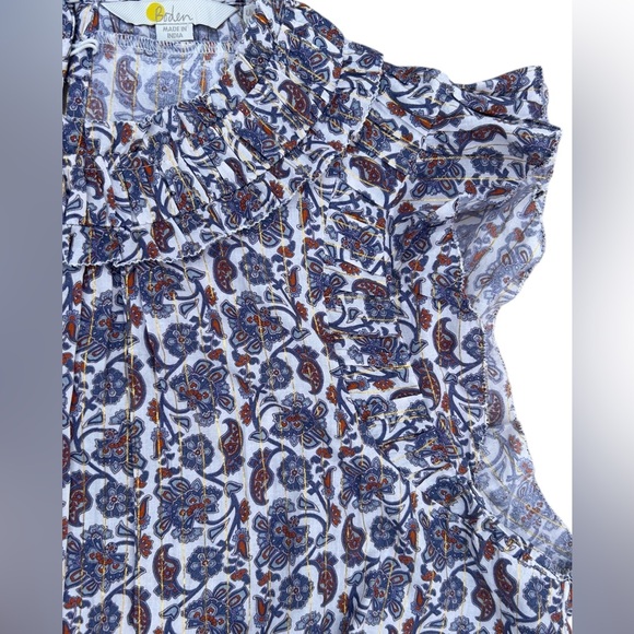 BODEN Babydoll Top Sz 14 Floral Ruched Panels Metallic Threads Boho Cottagecore - Picture 6 of 16